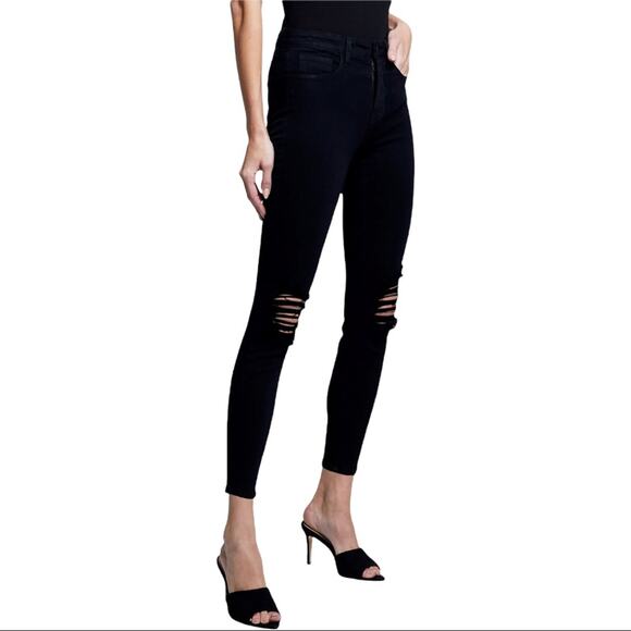 L'Agence Margot High-Rise Black Skinny Ankle Jeans With Holes 25 NWT - Picture 1 of 12